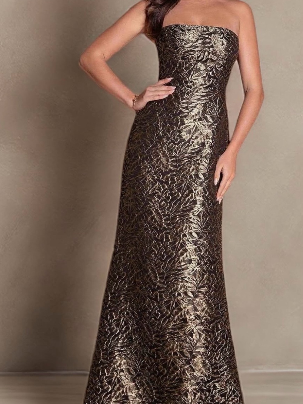 Amalfi Strapless Brocade Gown in Black and Gold